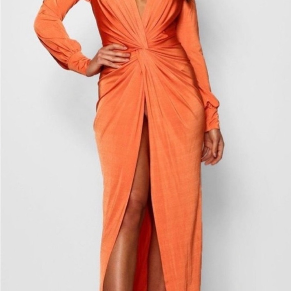 Orange Plunge Bodycon Dress